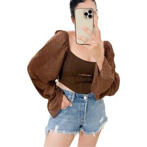 NWT URBAN OUTFITTERS Crop Top Cut-out Brown Sz Small